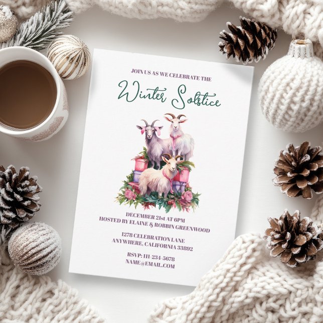 Invitation Yule Winter Solstice Vacances Chèvres Pagan Wicca (Yule Winter Solstice Holiday Goats Pagan Wicca Invitation)