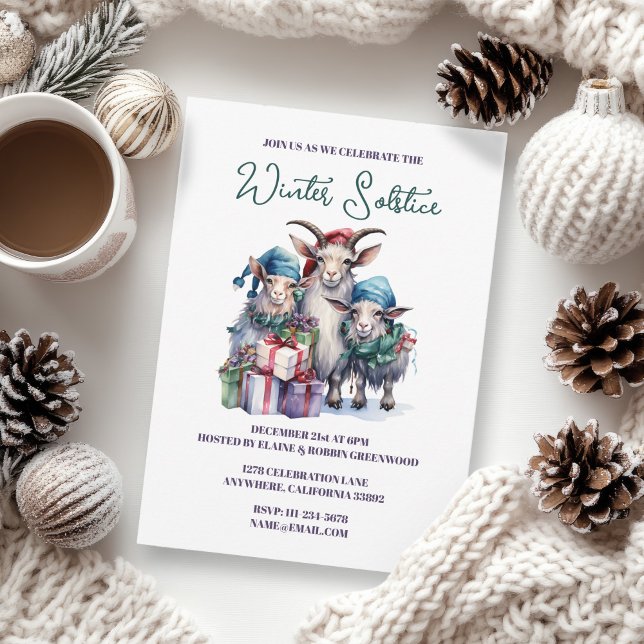 Invitation Yule Winter Solstice Vacances Chèvres Pagan Wicca (Yule Winter Solstice Holiday Goats Pagan Wicca Party Invitation)