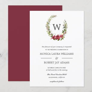 Invitation Yuletide   Floral Mariage Monogramme de Noël