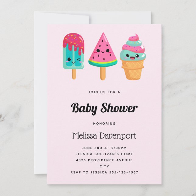Invitation Yummy Ice Cream Trio Summer Vibe Baby shower (Devant)