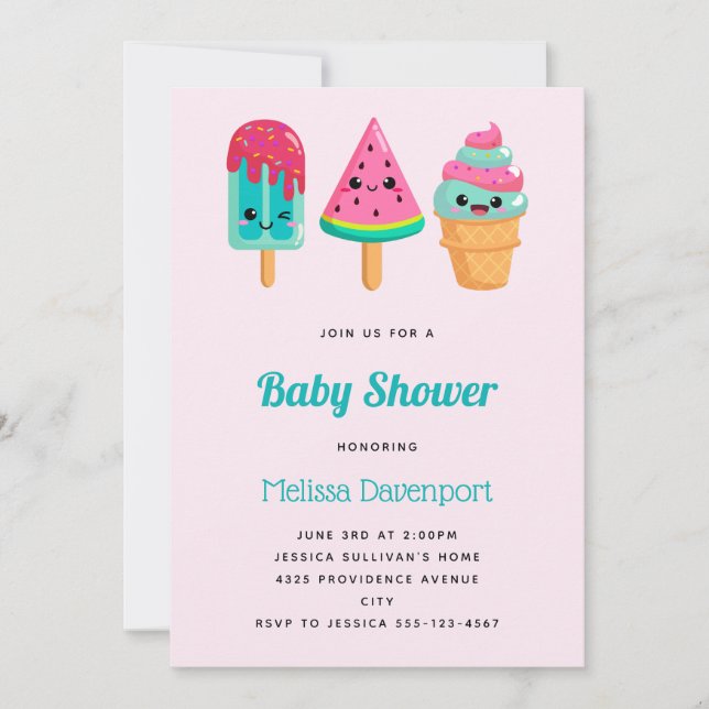 Invitation Yummy Ice Cream Trio Summer Vibe Baby shower (Devant)