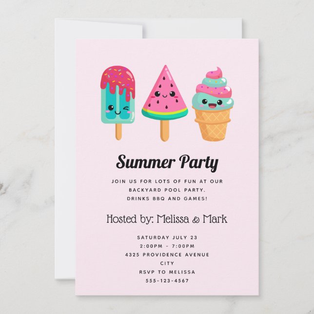 Invitation Yummy Ice Cream Trio Summer Vibe Party (Devant)