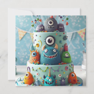 INVITATION ZANY COMIQUE KOOKY MONSTER CAKE ANNIVERSAIRE