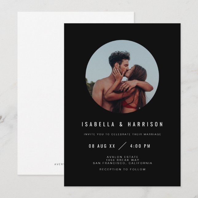 Invitation ZARA Mariage Photo Noir Blanc Moderne (Devant / Derrière)