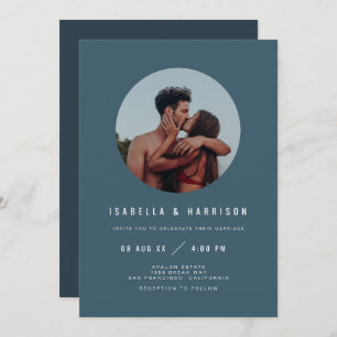 Invitation ZARA Moderne Boho Ardoise Bleu Photo Mariage