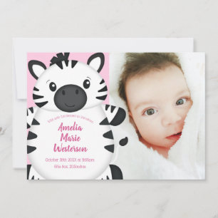 Invitation Zebra Baby shower Safari Rose Girl