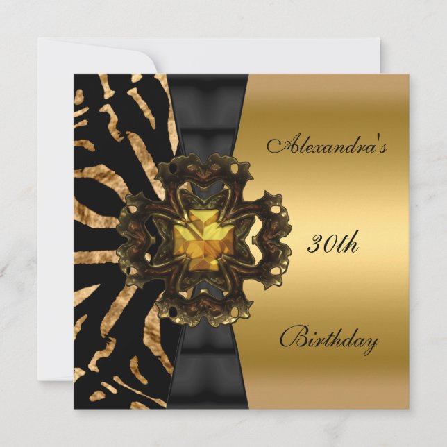 Invitation Zebra Black Gold Stripe 30e fête d'anniversaire (Devant)