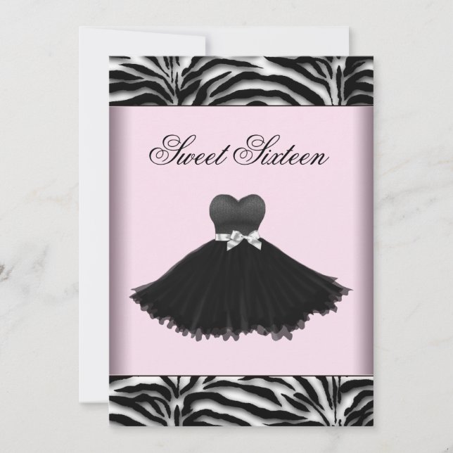 Invitation Zebra Chandelier rose Zebra Sweet sixteen Annivers (Devant)