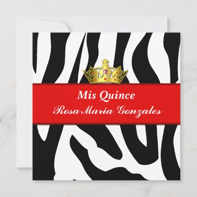 Invitation Zebra Crown Quinceañera (Devant)
