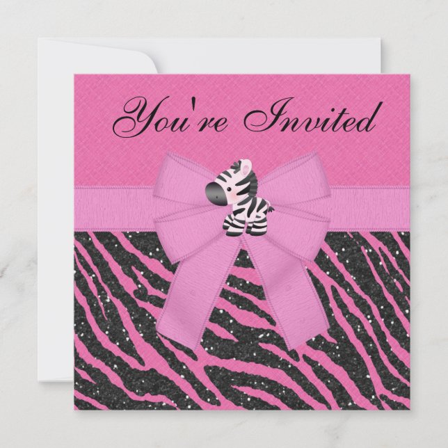 Invitation Zebra, Cupcakes Roses et Parties scintillant Poste (Devant)