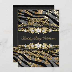 Invitation Zebra Damask Gold Black Foil Beige Elegant Party