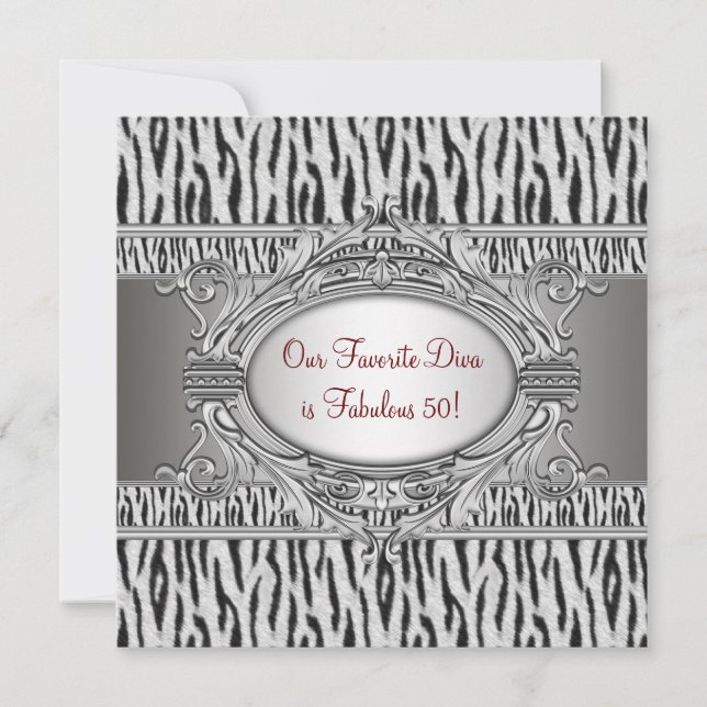 Invitation Zebra Diva Fabuleuse Fête d'anniversaire 50 ans po (Devant)