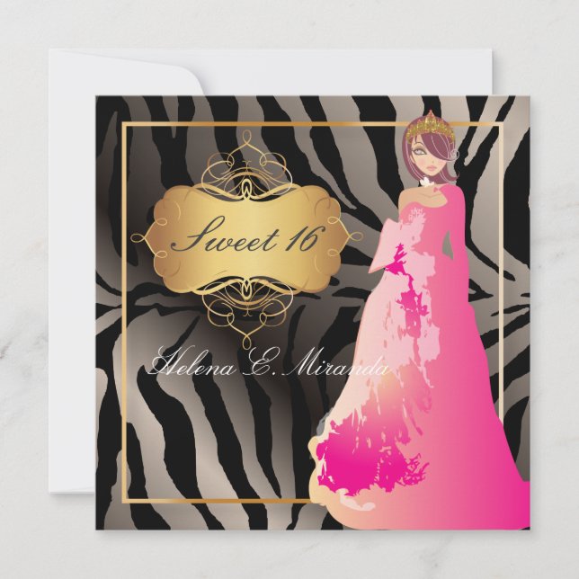 Invitation ZEBRA FAUX SILVER/Sweet 16/ Quinceañera (Devant)