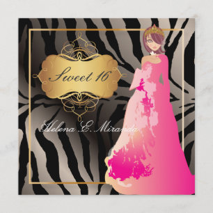 Invitation ZEBRA FAUX SILVER/Sweet 16/ Quinceañera
