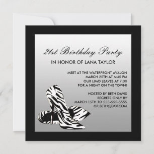Invitation Zebra High Heels 21e fête d'anniversaire