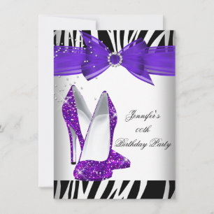 Invitation Zebra Hot Purple High Talon Noir fête d'anniversai