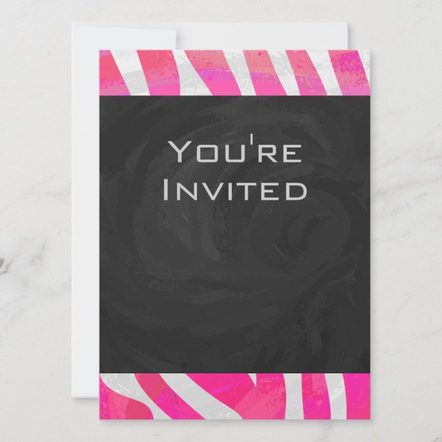 Invitation Zebra Hot rose et blanc avec Monogramme (Devant)