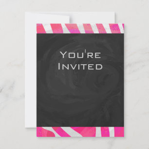 Invitation Zebra Hot rose et blanc avec Monogramme