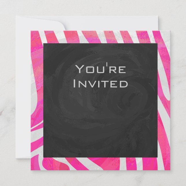 Invitation Zebra Hot rose et blanc avec Monogramme (Devant)