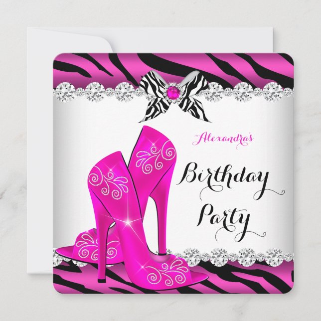 Invitation Zebra Hot rose Glamor High Heures Anniversaire (Devant)