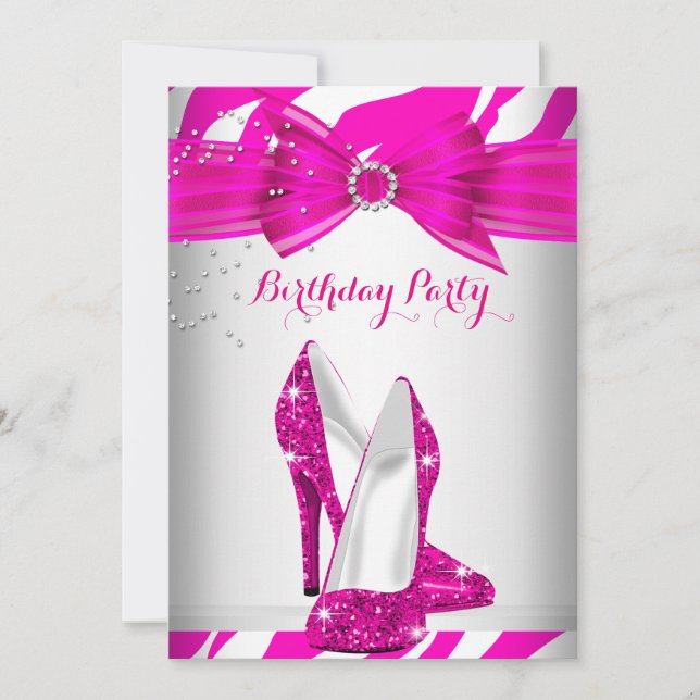 Invitation Zebra Hot Rose High Heel Chaussure Anniversaire (Devant)