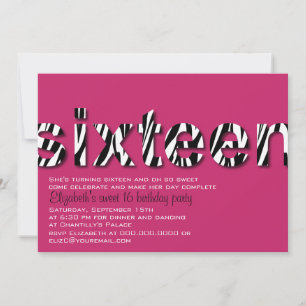 Invitation Zebra Imprimer la typographie Design Sweet 16 Invi