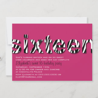 Invitation Zebra Imprimer la typographie Design Sweet 16 Invi