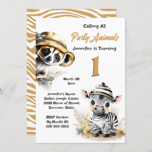 Invitation Zebra meerkat jungle safari animaux sauvages enfan