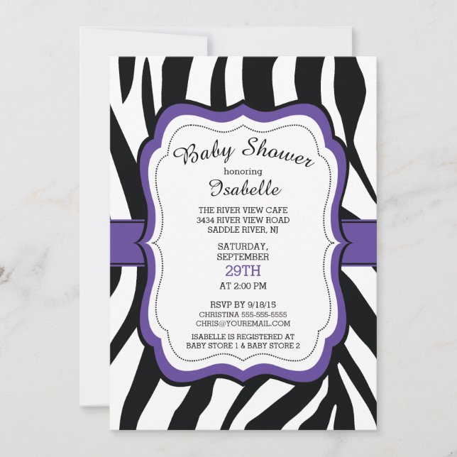Invitation Zebra moderne Imprimer Girls Baby shower Invitatio (Devant)