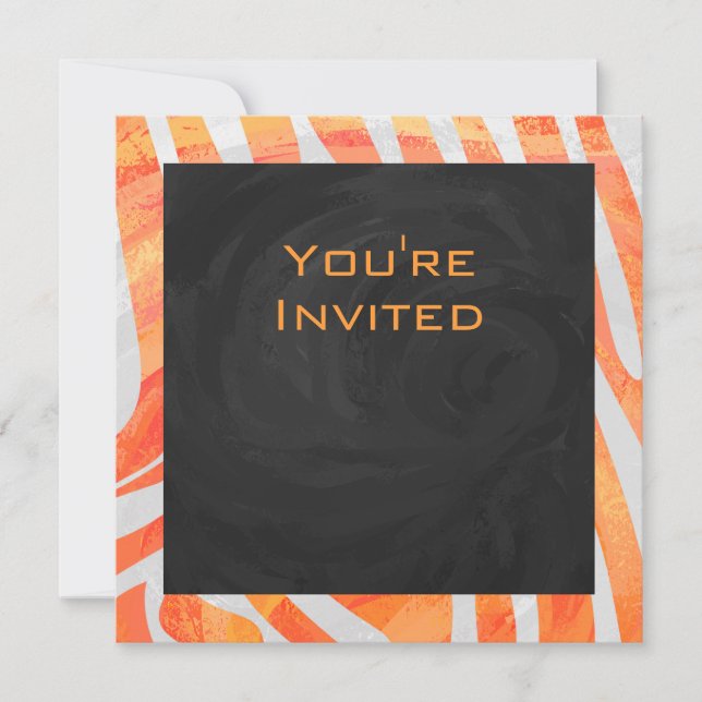 Invitation Zebra Monogram orange et blanc (Devant)