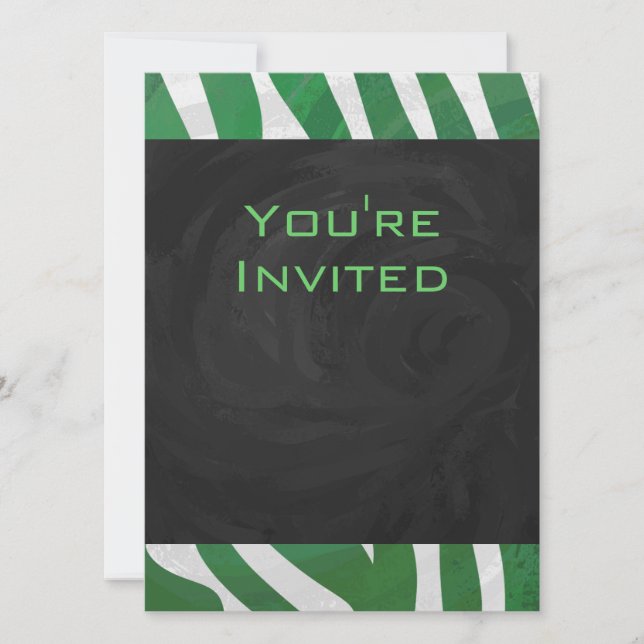 Invitation Zebra Monogramme Vert et Blanc Impression (Devant)