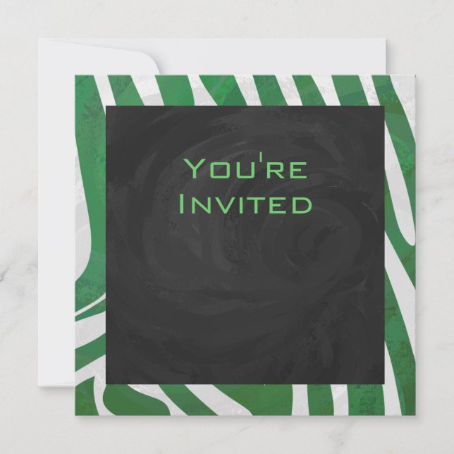 Invitation Zebra Monogramme Vert et Blanc Impression (Devant)