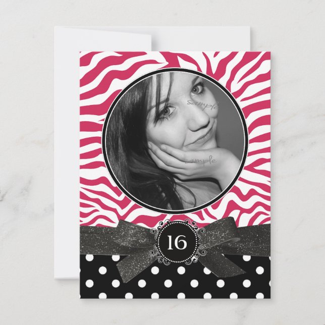 Invitation Zebra Parties scintillant et À petits pois photo S (Devant)