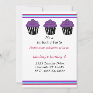 Invitation Zebra Pattern Cupcakes Anniversaire Fête Invitatio