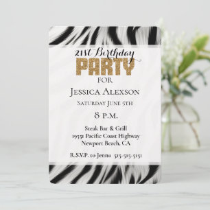 Invitation Zebra Poster de animal Gold Parties scintillant 21