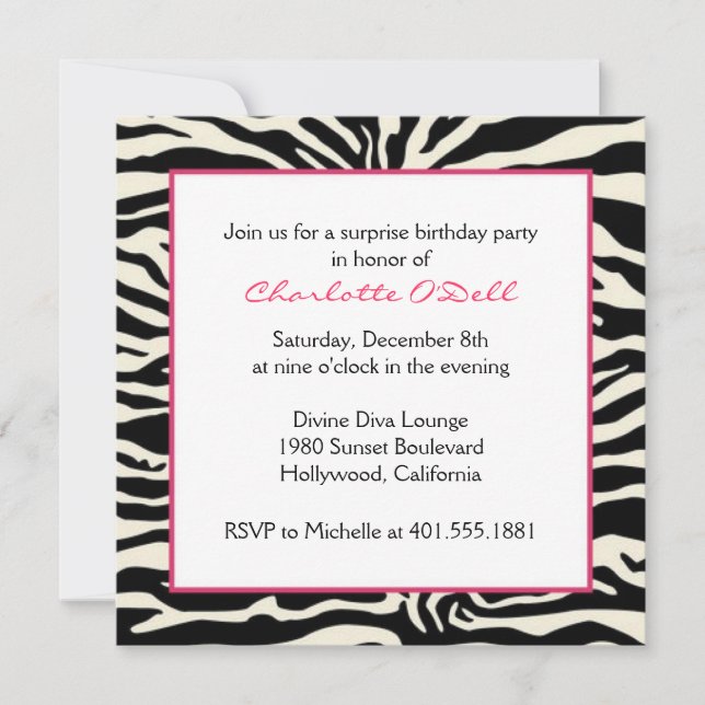 Invitation Zebra Print Birthday (Devant)