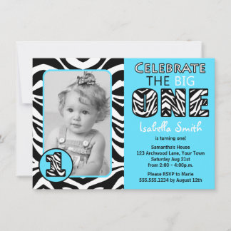 Invitation Zebra Print Blue Premier Anniversaire