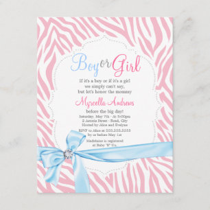 Invitation Zebra Print & Diamond Girl or Boy Baby shower
