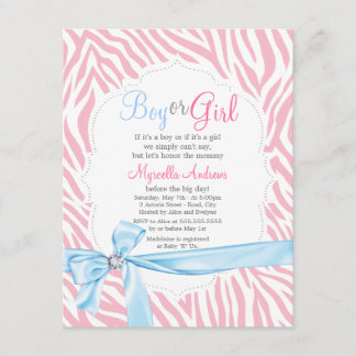Invitation Zebra Print & Diamond Girl or Boy Baby shower