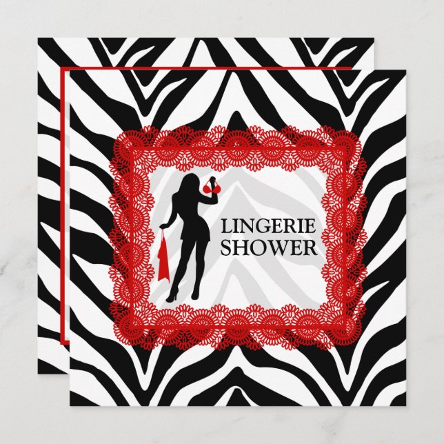 Invitation Zebra Print et Red Lace Lingerie Douche (Devant / Derrière)