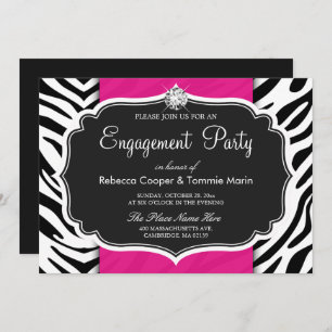 Invitation Zebra Print Hot Pink Diamond Engagement Party