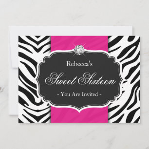 Invitation Zebra Print Hot rose Sweet 16 Sweet sixteen Party