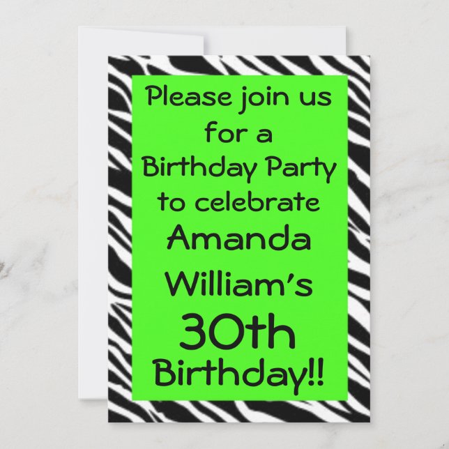 Invitation Zebra Print Lime Green Anniversaire Fête Invitatio (Devant)