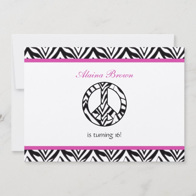 Invitation Zebra Print Peace Sign Anniversaire Fête Invitatio (Devant)
