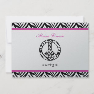 Invitation Zebra Print Peace Sign Anniversaire Fête Invitatio
