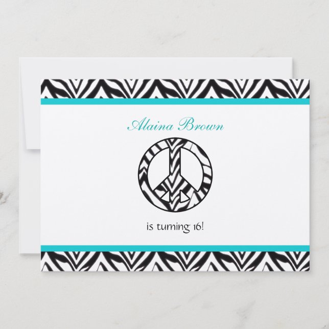 Invitation Zebra Print Peace Sign Anniversaire Fête Invitatio (Devant)