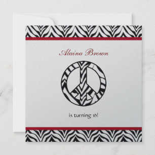 Invitation Zebra Print Peace Sign Anniversaire Fête Invitatio