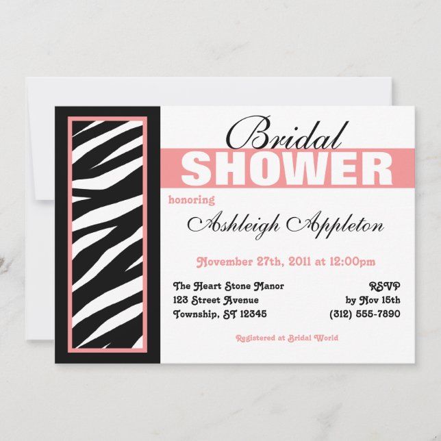 Invitation Zebra Print Side Rose Bridal Show (Devant)