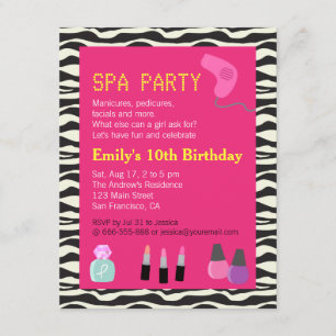 Invitation Zebra Print, Spa Party, Pour Les Filles