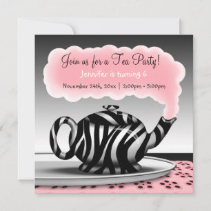 Invitation Zebra Print Teapot Tea Party Anniversaire Invitati